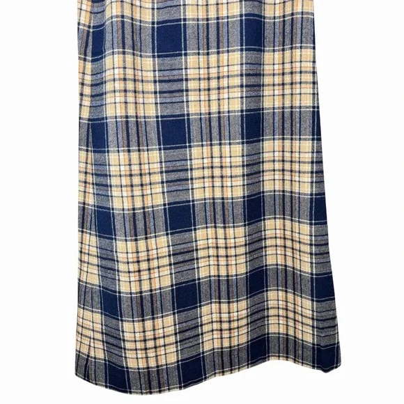 VTG Pendleton 100 % Virgin Wool Plaid Skirt 9/10 Blue Tan A-Line Midi USA Preppy - Picture 7 of 12